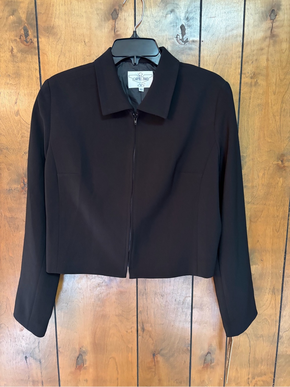Black Cropped Zip-Front Jacket